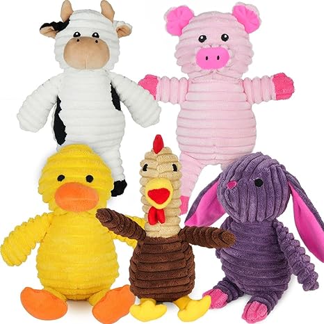 PrimePets Plush Dog Toy, Pack of 5, Squeaky Puppy Toy, Interactive Dog Cuddly Toy, Stuffed Toy for Puppies and Medium Dogs