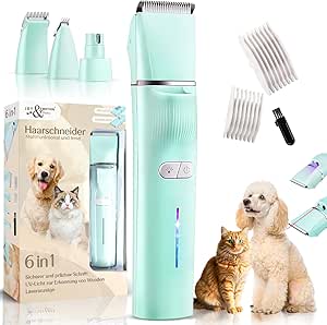 JOY & EMOTION 6 in 1 Clipper for Cats and Small Dogs, Dog Clipper with Laser and UV Light for Detecting Wounds, Wireless Pet Hair Trimmer, Quiet Paw Trimmer Dogs