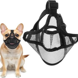 Elegaperma Muzzle for Short-Nosed Breeds, Bulldog Muzzle, Breathable Mesh Muzzle for French Bulldogs with Adjustable Strap for Anti Biting Chewing Barking