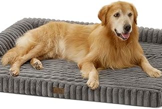 COZY KISS Orthopaedic Dog Bed XXL, Washable Faux Fur Dog Basket for Extra Large Dogs, Non-Slip Dog Sofa with Waterproof Inner Cover, Soft, Warming, L Shape, 122 x 89 x 19 cm, Grey