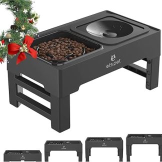 ELS PET Raised Dog Bowl: 2-in-1 Leak-Proof Foldable Water Bowl & Slow Food Bowl with 4 Height Adjustable Bowl Stand for Large Medium Small Dogs & Pets at Home