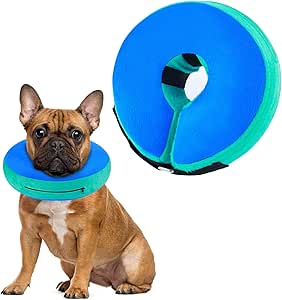 FWLWTWSS Inflatable Dog & Cat Collar, Protective Collar Dog with Adjustable Velcro Fastening, Dog Collar, Leak Protection for Recovery After Surgery or Wounds for Dogs (Blue M)
