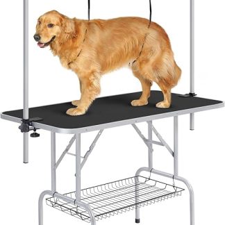 Yaheetech Height Adjustable Dog Grooming Table Large Shearing Table with 2 Booms, Bath Accessories for Dogs, Folding Dog Grooming Table, 118 x 60 x 177 cm (L x W x H), Scratch-Resistant, Maximum Load