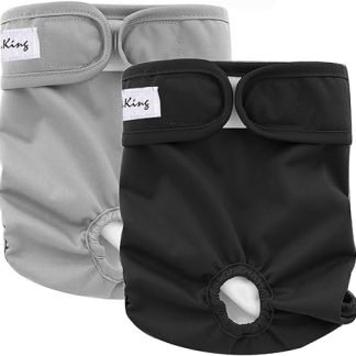 LeerKing Highly Absorbent Dog Nappies for Female Dogs, Washable Dog Panties in Heat, Environmentally Friendly Protective Trousers for Heat and Incontinence, Black & Grey, M, Pack of 2