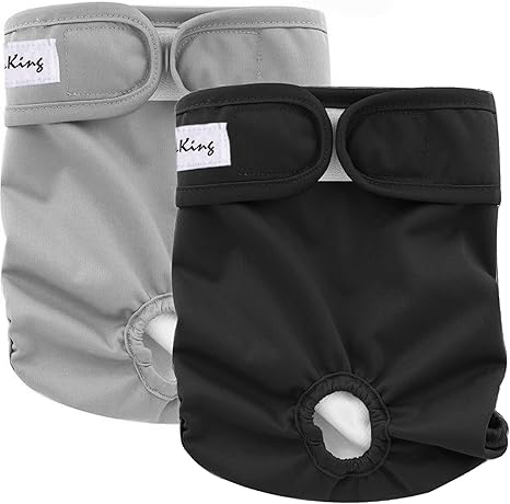 LeerKing Highly Absorbent Dog Nappies for Female Dogs, Washable Dog Panties in Heat, Environmentally Friendly Protective Trousers for Heat and Incontinence, Black & Grey, M, Pack of 2