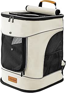 CADOCA® Pet Backpack up to 20 kg Adjustable Straps Foldable Short Lead Pet Carrier Dog Backpack Cat Backpack Cat Dog Backpack Beige