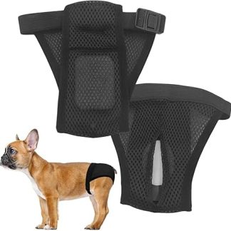 LeerKing Pack of 2 Mesh Heat Pants for Female Dogs, Washable Heat Pants with 6 Inserts, Female Dogs, Dog Nappies, Black, L