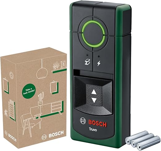 Bosch Ortungsgerät Truvo der 2. Generation (einfache Ein-Knopf-Bedienung, einfaches Orten von stromführenden Kabeln und Metallobjekten, Wandscanner bis 70mm, im E-Commerce Karton)