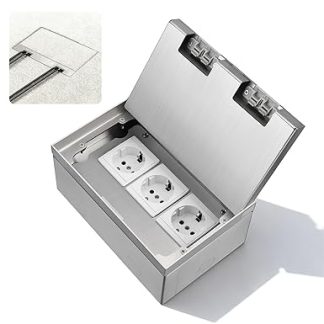 Floor Installation Socket Box, 16 A, 4000 W, Stainless Steel, Waterproof, 2-Way EU Sockets, Retractable Floor Socket Set for Kitchen, Living Room, Office, Hotel