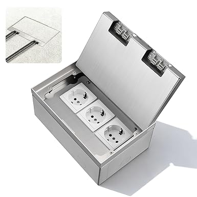 Floor Installation Socket Box, 16 A, 4000 W, Stainless Steel, Waterproof, 2-Way EU Sockets, Retractable Floor Socket Set for Kitchen, Living Room, Office, Hotel