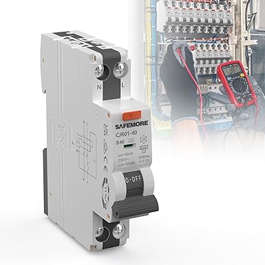 SAFEMORE Residual Current Circuit Breaker 30mA Type A 1P+N Residual Current 40A Curve B High Sensitivity DIN Rail Laying TUV Approved
