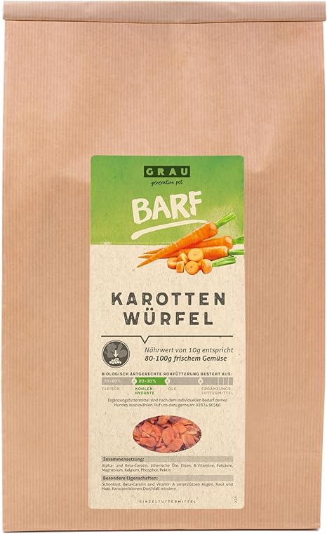 GRAU The Original - Dry Vegetables for BARF for Dogs - Carrot Cube, Pack of 1 (1 x 1.2 kg), Supplementary Food for Dogs