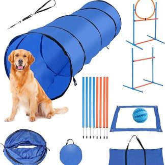 Herrselsam Agility Set Dogs Large Agility Equipment Set for Dogs, Dog Training Accessories, Agility Hurdle, Jump Ring, Dog Tunnel, 8 Slalom Poles, Ball, Whistle, Carry Bag, Perfect for the Park