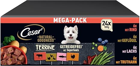 CESAR® NATURAL GOODNESS™ Schale Multipack Mega-Pack Terrine Getreidefrei mit Superfoods 4 Varietäten 24 x 100g