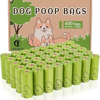 AiTodos® 600 Items Dog Poo Bags, Corn Dip Mix PET, Polyethylene + Biodegradable Material, Semi Biodegradable Dog Waste Bags, On the Go - 31 x 23 cm - Green (40 Rolls of 15)