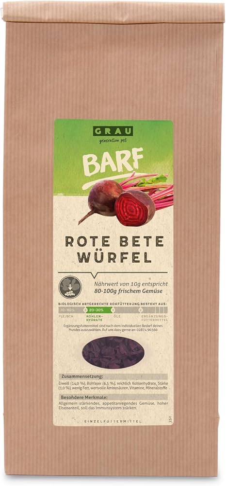 GRAU The Original Dried Vegetables for BARF for Dogs - Beetroot Cubes, 1 Pack (1 x 500 g), Supplementary Feed for Dogs