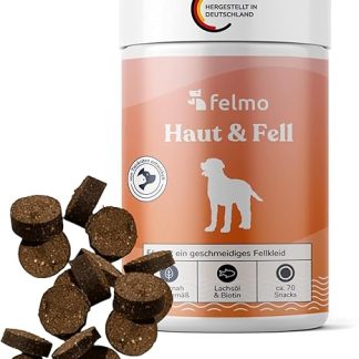 FELMO Skin & Fur Snacks for Dogs - To Promote Shiny Fur and Healthy Skin - With Salmon Oil, Omega-3 Fatty Acids, Brewer's Yeast and Biotin - Grain and Sugar Free
