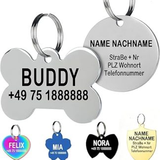 ZCHI Dog Tag with Engraving - Double-Sided Individually Engravable, 5 Colour Selections & 6 Shape Selections, Robust Dogtag Pendant for Dogs, Cats, Horses & Puppies, Standard Version