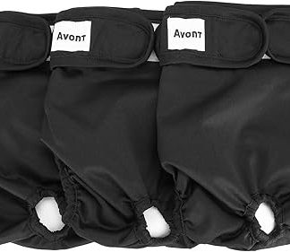 Avont Pack of 3 Reusable Dog Nappies, Highly Absorbent, Washable and Environmentally-Friendly Sanitary Pads/Panties for Female Pets, Black