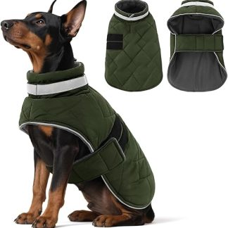 ASENKU Dog Coat Winter XL, Large Dog Coat Fleece Waterproof and Warm, Reflective Dog Jacket Windproof with Harness Hole Chequered, Winter Jackets Winter Coats for Dogs