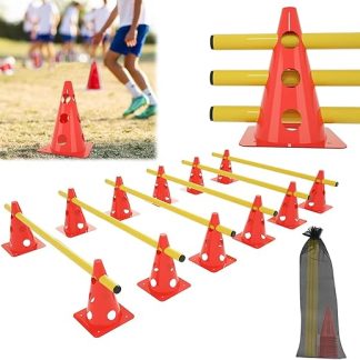 ACXIN 6-Piece Sports Hurdle Set, 12 Cones + 6 Bars, Agility Hurdles, Hurdles Set, Coordination Training for Children, Dogs, Team Sports, Football, Multifunctional Cone, Height: 32 cm, Pole: 100 cm