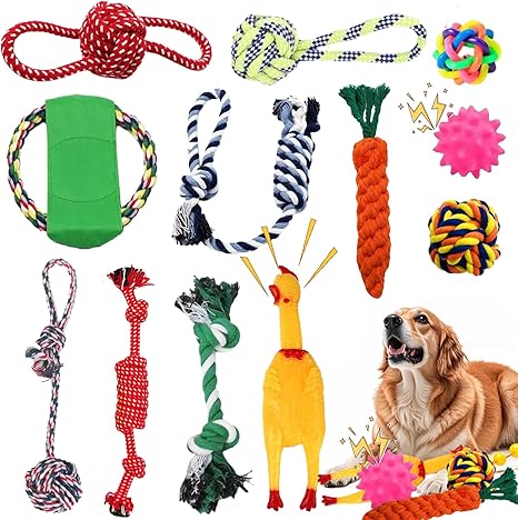 Aoksily 12 Pcs Hundespielzeug Set,Robustes Hundespielzeug,Welpenspielzeug Hund,Kauspielzeug Welpe Für Kleine Mittelgroßen Hund Interaktives Spielset Unzerstoerbar BaumwollknotenTau Tier