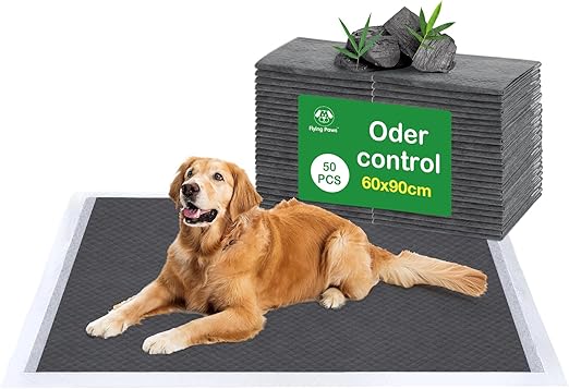 Flying Paws Dog Training Pads XL, 60 x 90 cm, Activated Carbon Dog PIPI Mats, Disposable Puppy Pads, Super Absorbent and Leak-Proof, Training Pads for Dogs, XL - Pack of 20