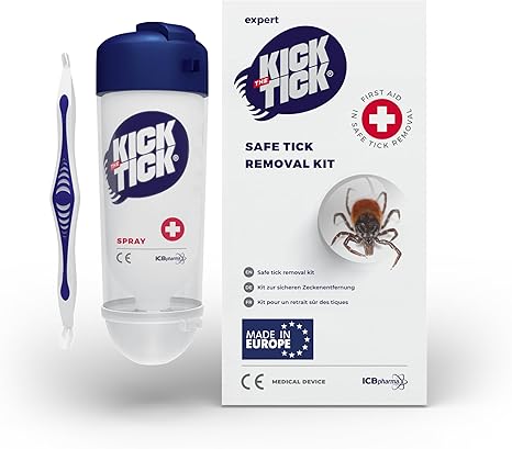 KICK THE TICK Icing Spray with Tick Tweezers - Tick Remover Set for Human, Child, Dog & Cat - Painless Tick Removal - Over 40 Uses