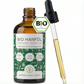 Organic Hemp Oil for Dogs and Cats from Controlled Organic Cultivation, Natural Skin and Fur Care for Pets, DE-ÖKO-060, 100 ml Dropper Bottle