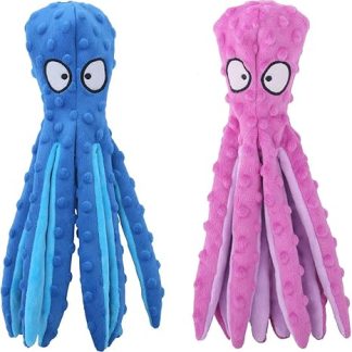 CPYOSN Dog Squeaky Toy, Octopus, No Stuffing Crinkle Plush Dog Toy for Puppies, Durable Interactive Dog Chew Toy for Small and Medium Dogs (Purple+Blue)