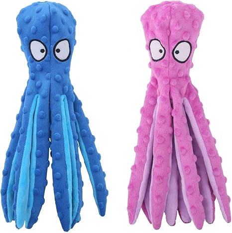 CPYOSN Dog Squeaky Toy, Octopus, No Stuffing Crinkle Plush Dog Toy for Puppies, Durable Interactive Dog Chew Toy for Small and Medium Dogs (Purple+Blue)