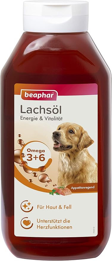 BEAPHAR - Salmon Oil for Dogs and Cats - Energy and Vitality - Ideal for a BARF Diet - Supports Heart, Skin and Coat - With Omega 3 and Omega 6 - Daily Vitamin Intake - 940 ml