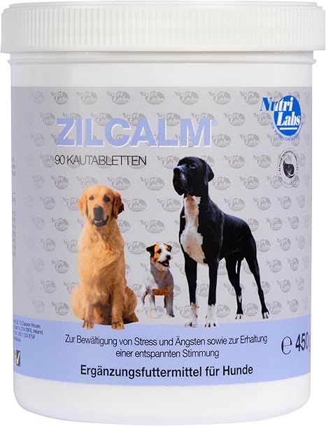 NutriLabs Zilcalm Calming Tablets for Dogs - Pack of 90 - with Milk Protein, Ashwagandha, Probiotics, L-Tryptophan and much more. - Calming Products for Dogs - Dietary Supplement Dog