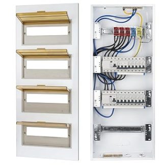 CHENGPI Distribution Box with 4P FI Switch Type A 40A 30mA FI RCCB and B16 Power Switch, Sub-Distribution Surface-Mounted 4 Rows with Busbar