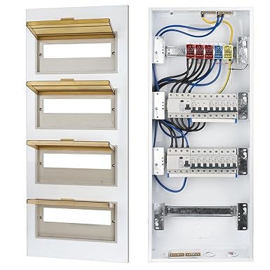 CHENGPI Distribution Box with 4P FI Switch Type A 40A 30mA FI RCCB and B16 Power Switch, Sub-Distribution Surface-Mounted 4 Rows with Busbar