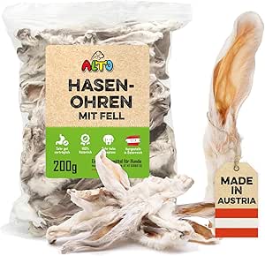 ALTO - Premium Rabbit Ears with Fur for Dogs - 200 g Whole Rabbit Ears with Fur for Dogs - Quality from Austria - 100% Natural Dog Treats, Puppy Treats