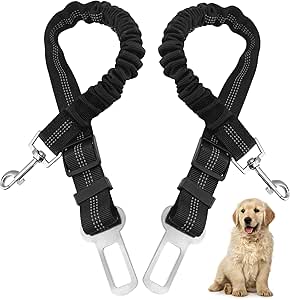 Nutabevr Pack of 2 Dog Belt for Car, Length Adjustable Dog Seat Belt, with Elastic Shock Absorption and Strong Carabiner Safety Belt, Dog Safety Harness for All Dogs and Cats