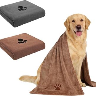 NieYat Pack of 2 Dog Towels, 100 x 50 cm, Extra Absorbent Dog Towels for Dogs and Cats, Grey and Blue, Quick Drying, Soft and Durable, Ideal for Travel, Home