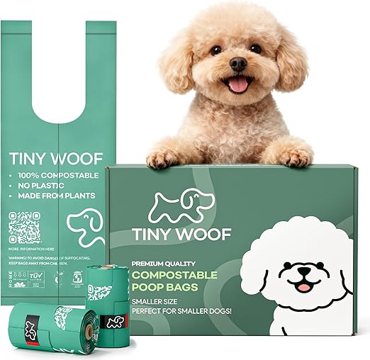Hundekotbeutel für Kleine Hunde – Biologisch Abbaubare & Kompostierbare Kotbeutel mit Henkel | TINY WOOF Kleine Mini Beutel (360 Stück) Chihuahua, Pomeranian, Toypudel und Welpen