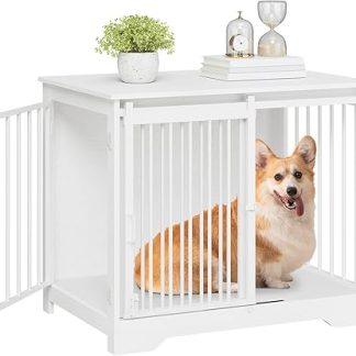 Hzuaneri DFC83613W Dog Cage Furniture, 81 cm Dog Box for Home, Sliding Doors, 2 Doors, Modern Wooden Indoor Dog Box for Small/Medium Dogs, Dog Cage for Home, 81 x 55 x 67.5 cm, White