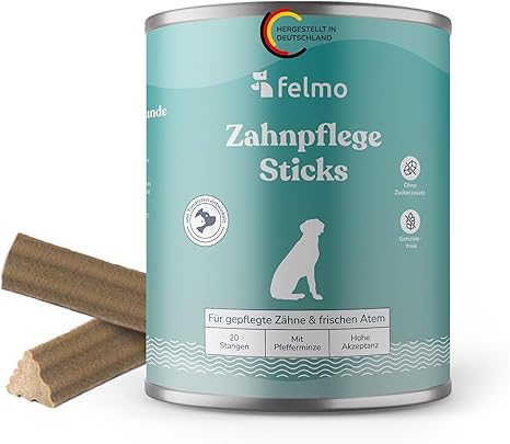 FELMO Dental Sticks with Pleasant Mint Smell for Dogs - 19 Probiotic Dental Care Snacks with Special Star Shape, Low Fat without Sugar and No Artificial Colours and Flavourings