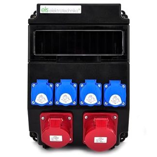 ELS Elektrotechnik Construction Power Distributor IP44 - 4 x 230 V + 2 x 400 V 16 A/32 A, Electrical Distribution Board with Schuko Socket Pre-Wired, Weatherproof, ABS Housing, Wall Mounted, Ready to