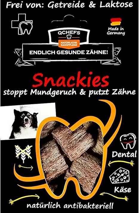 QCHEFS Snackies Treats for Bad Breath - Natural Antibacterial Dental Care without Dental Spray, Dog Toothbrush or Toothpaste
