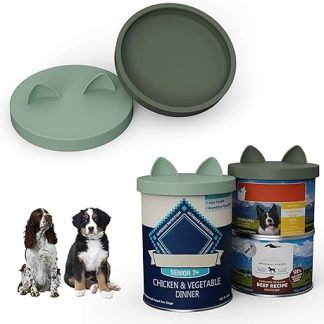 OHMO Can Lid Dog Food, 75 mm Silicone Lid for Cans for Pet Food, 400 g, BPA-Free, Camouflage Green & Light Green, Set of 2
