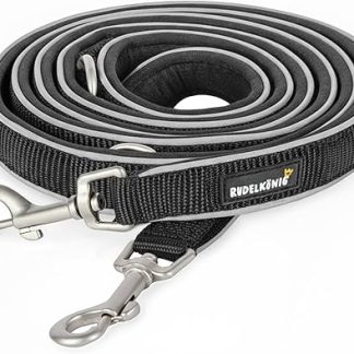 Rudelkönig Paola Dog Lead - 2.30 m Length - Adjustable Dog Lead for Large and Medium Dogs - Reflective Dog Lead in Black