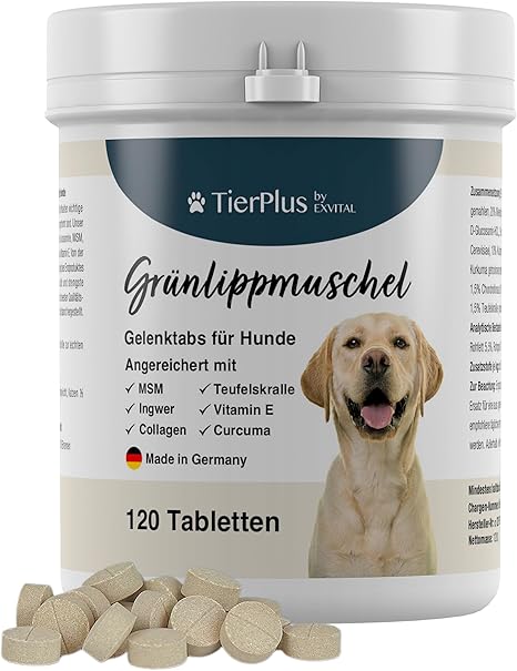 TierPlus Joint Tablets for Dogs Enriched with Green-Lipped Mussel, MSM, Ginger, Chondroitin, Glucosamine and Devil's Claw, High Eating Acceptance, Pack of 120, Made in Germany