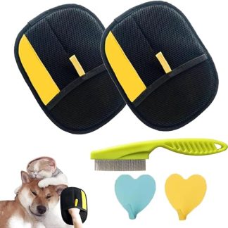 Pet Hair Remover Glove, Pack of 5 with Glove, Cat Hair and Hair Removal Brush, Reusable Double Sided Electrostatic Pet Hair Remover for Couch, Furniture, Carpet, Car Seat