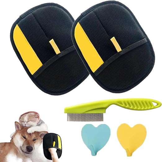 Pet Hair Remover Glove, Pack of 5 with Glove, Cat Hair and Hair Removal Brush, Reusable Double Sided Electrostatic Pet Hair Remover for Couch, Furniture, Carpet, Car Seat