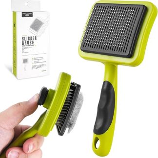 elzle Dog Brush, Cat Brush, Cat Grooming Comb, Self-Cleaning Pet Hair Comb with Button, Dog Grooming Tool for Small, Medium and Large Pets for Detangling, Massaging and Cleaning