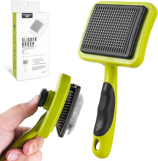 elzle Dog Brush, Cat Brush, Cat Grooming Comb, Self-Cleaning Pet Hair Comb with Button, Dog Grooming Tool for Small, Medium and Large Pets for Detangling, Massaging and Cleaning
